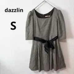 dazzlin ダズリン S チェック 千鳥格子柄 ワンピース ベルトリボン