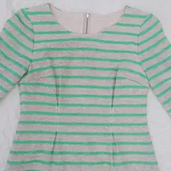 38　NOLLEY'S　ベージュ×ライトグリーンボーダーワンピース