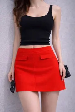 ZARA【新品タグ付】赤ミニスカート XS ハイウエスト 美脚 タイト