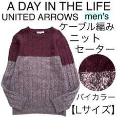 men's【美品】ユナイテッドアローズ/バイカラーケーブル編みニットセーターL