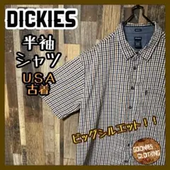 メンズ ディッキーズ チェック グレー 2XL USA古着 半袖 シャツ