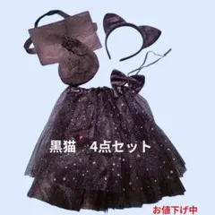 黒猫 ハロウィン 仮装 4点セット キラキラ 黒 猫