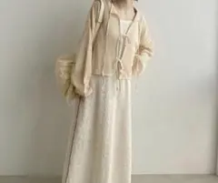 LOWRYSFARM 2wayメッシュリボンカーディガン ショート丈 アイボリー