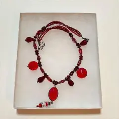 ネックレス、ベネチアンガラス、大人の赤、朱赤