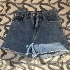 デニムブルー フリンジショートパンツ