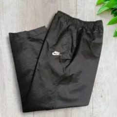 【美品】 ナイキ NIKE刺繍スウッシュコットンツイルパンツ ブラック XL