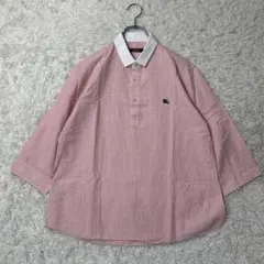 美品✨バーバリーブラックレーベル シャツ リネン混 ストライプ 七部丈 3 L