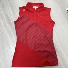 DESCENTE GOLF レディース Mノースリーブポロシャツ レッド