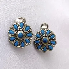 ヴィンテージ ターコイズ風イヤリング 花 アンティーク