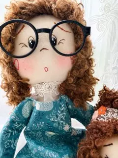カントリードール刺繍顔作家ドールハンドメイド 布人形 親子セット着せ替え 人形のサムネイル
