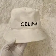 CELINE✨ バケットハット　ホワイト　白　ロゴ　M
