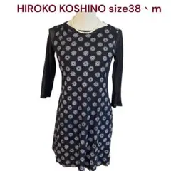 美品　HIROKO KOSHINO チュニック 花柄 ブラック 38、M、９号のサムネイル