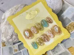 325.現品ネイルチップ　キラキラシェルとミラーFlowerのニュアンスネイル