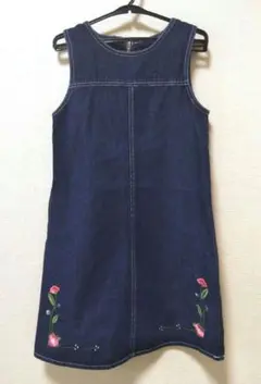 デニム花柄刺繍ジャンバースカート140