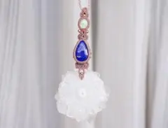 ソーラークォーツ原石　濃紺ラピスラズリ　プレシャスオパール　マクラメ　ネックレス