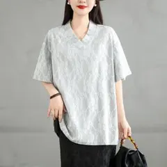 Vネック レース柄 Tシャツ 大きいサイズ おしゃれ＆カジュアル 夏物新作