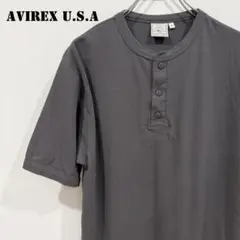 AVIREX アヴィレックス ヘンリーネック ワッフルT グレー XL