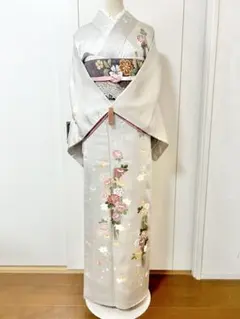 正絹 付下げ フルセット 裄65 結婚式 七五三 S ベージュ 紋 1つ紋