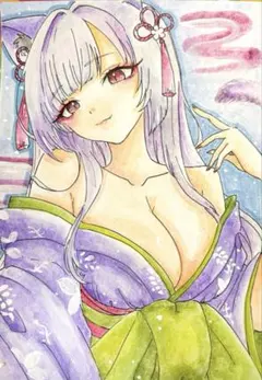 手描き オリジナルイラスト 花魁 猫耳
