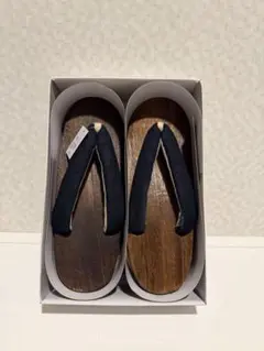 【新品】木製下駄（桐）ダークブラウン 布鼻緒（黒）