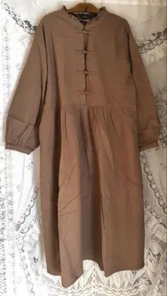 【美品】ehka sopo チャイナ釦ワンピース モカ　F