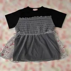 Ricca ricca チュール重ねTシャツ ブラックのサムネイル