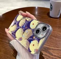 iPhone12用ケース 花柄 紫