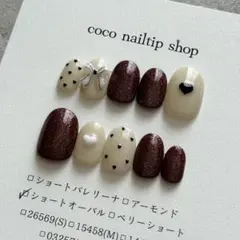 ネイルチップ現品 当日発送 ショートオーバル 淡色 ボルドー ラメ ガーリーのサムネイル