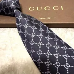 人気デザイン✨️ GUCCI ネクタイ ネイビー GG柄✕シェリーライン 大剣