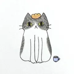 【1205】【ハチワレ猫の絵】ハガキサイズオリジナル手描きアナログイラスト原画