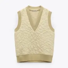 ZARA キルティングリブベスト　ベージュ
