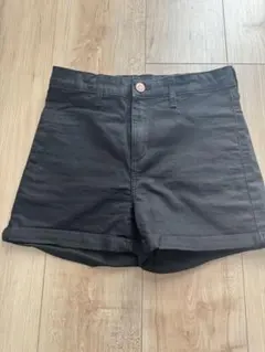 150 H&M キッズ　ガールズ　黒　ショートパンツ デニム アジャスター付き