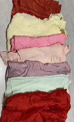 ハンドメイド素材、正絹帯揚げ、シミ汚れ虫喰い7枚 絞り他