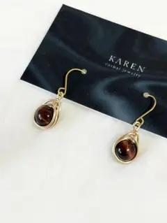 ２．天然石一粒ピアス タイガーアイ ゴールド