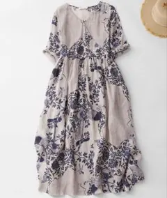 美品　CADBURY キャドバリー花柄プリントワンピース　XL 麻50%のサムネイル