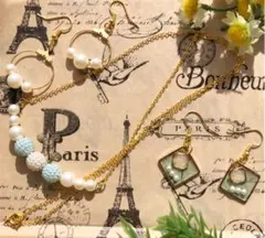 パールコロコロ ピアス ネックレス３点セット