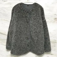 【美品】ボアフリースリラックスカーディガン　ダークグレー 3XL ほぼ未使用