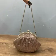 3F ヴィンテージ 総ビーズ がま口クラッチバッグ ハンドバッグ レディース古着