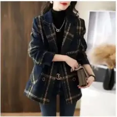 ネイビー チェック柄 ジャケット L