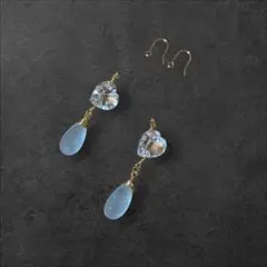[No.75] クリスタルとミルキーアクアマリンのピアス14kgf 16kgp