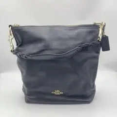 コーチ ネイビー レザー ショルダーバッグ ブラック