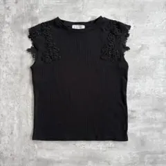 ROPE PICNIC 黒ノースリーブトップス 38 レース リブ