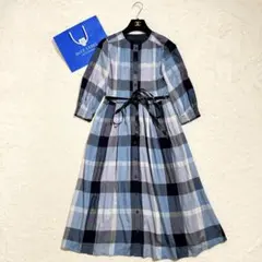 ブルーレーベルクレストブリッジ ロングワンピース　チェック　ブルー