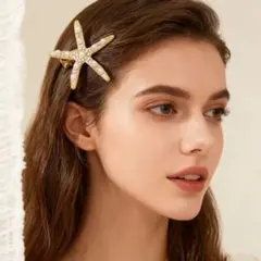ヒトデ型 ゴールド ヘアピン ヘアアクセ 2個 セット　　　ビーズ かわいい