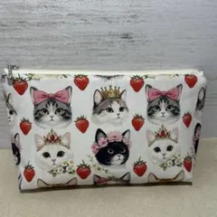 ファスナーポーチ 猫ちゃんポーチ マチ付き ハンドメイド 猫パネル