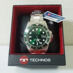 稼働品 TECHNOS テクノス TSM419 グリーン文字盤 腕時計 箱付き②