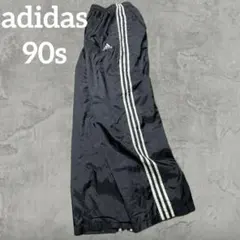 超極太 90s adidas ナイロンパンツ トラックパンツ 万国旗 ブラック