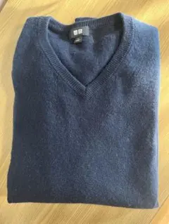 お値下げ中UNIQLO カシミヤ ネイビー Vネックセーター
