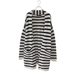 AZUL by moussy ボーダー ニットカーディガン(M)コットン/ロング