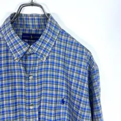ラルフローレン マドラスチェック BDシャツ 青 Lサイズ 90-00s